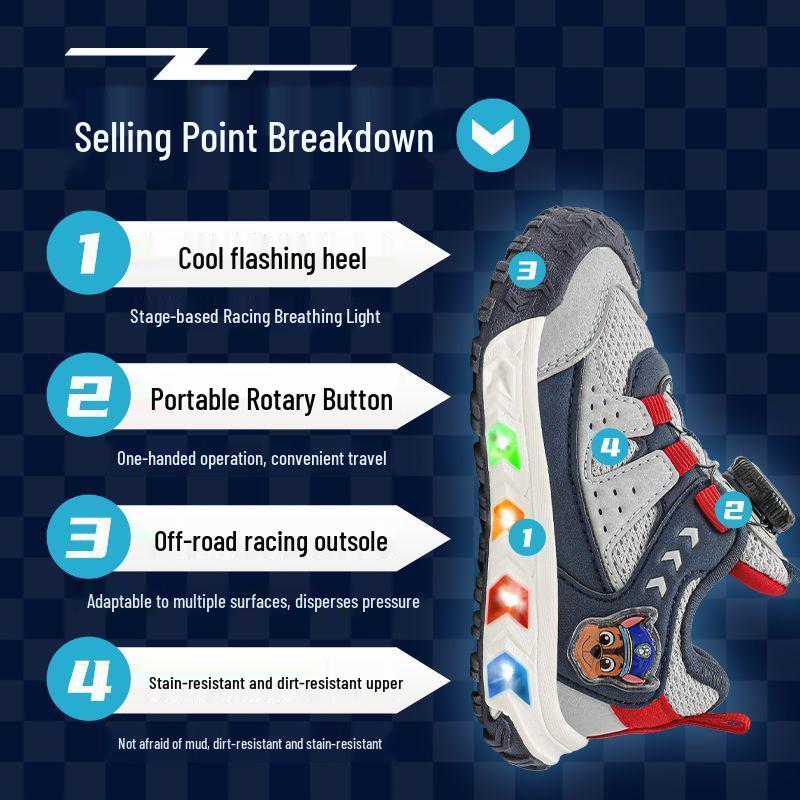 Paw Patrol Girls' Luminous Flashing Light Sneakers - Colorful and Comfortable Autumn Style Sports Shoes