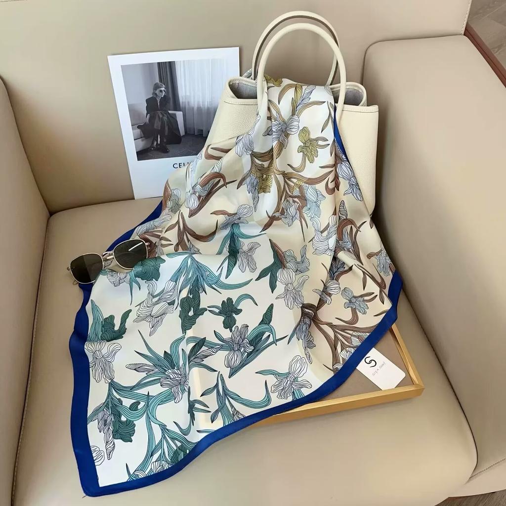 New Fashionable Korean Style Silk Square Scarf Women Satin Print Hairband Necktie Hair Accessory Headscarf Versatile Wrap Scarf