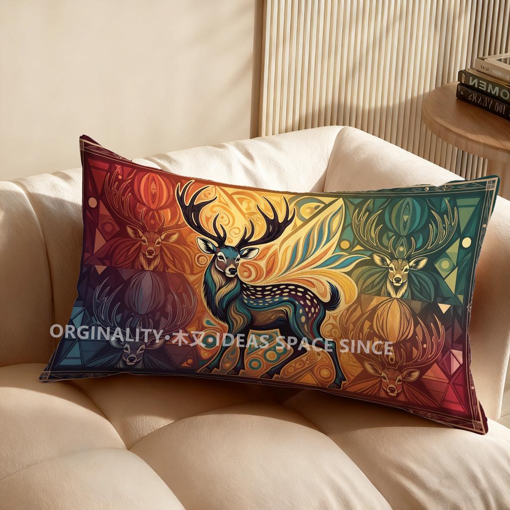 2D Colorful Deer Pattern Pillow Cover Suitable For Sofa Bedroom Car Pillow Cover Cushion Rectangular Back Cushion