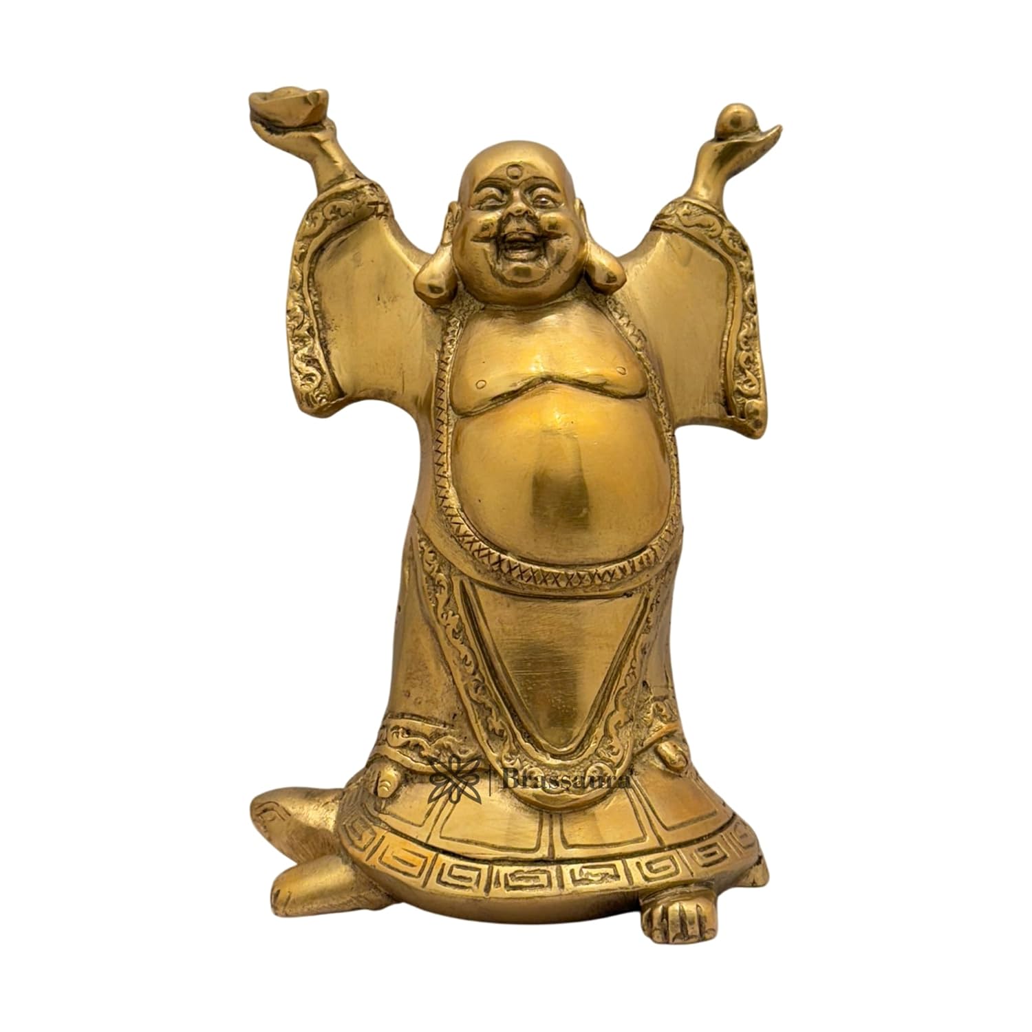 

Golden Standing Laughing Buddha Statue, Puja Room, Religious, Good Luck Idol