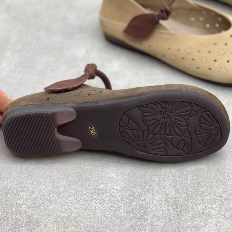 Johnature Ausgehöhlte, atmungsaktive Damenschuhe aus echtem Leder mit weicher Sohle und bequemem Rindsleder