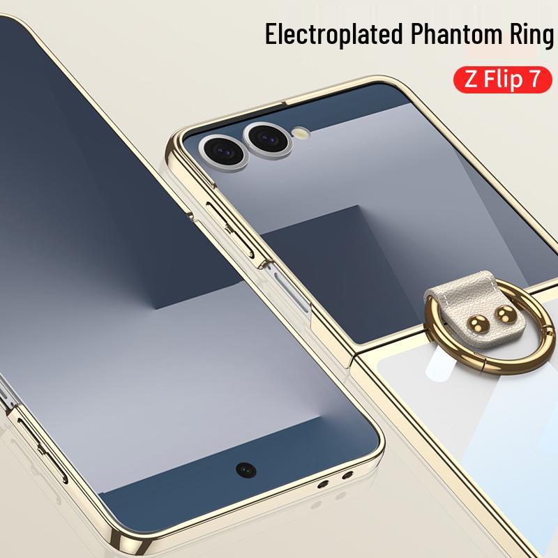 Samsung Z Flip7 Transparent Electroplated Ring Case - Fresh Style Protective PC Cover