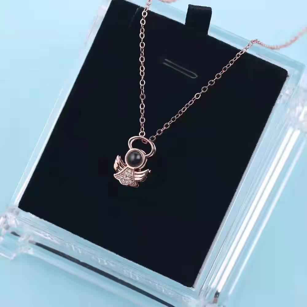Cross Accessories Little Angel Necklace - 'I Love You' Projection in 100 Languages, Clavicle Chain, Valentine's Day, European & American Style.