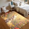 Cute Bunny Floral Area Rug for Living Room Bedroom Playful Kids Nursery Whimsical Home Decor Soft Non Slip Washable Floor Mat