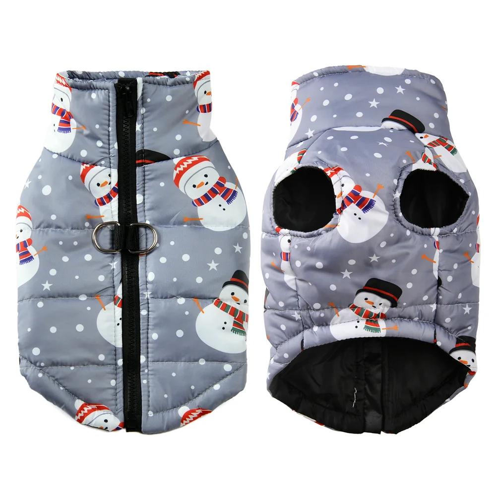 Warm Pet Jacket for Winter Christmas Dog Coat with D-ring Cute Santa Claus Print Pets Costume for Small Medium Dogs Schnauzer