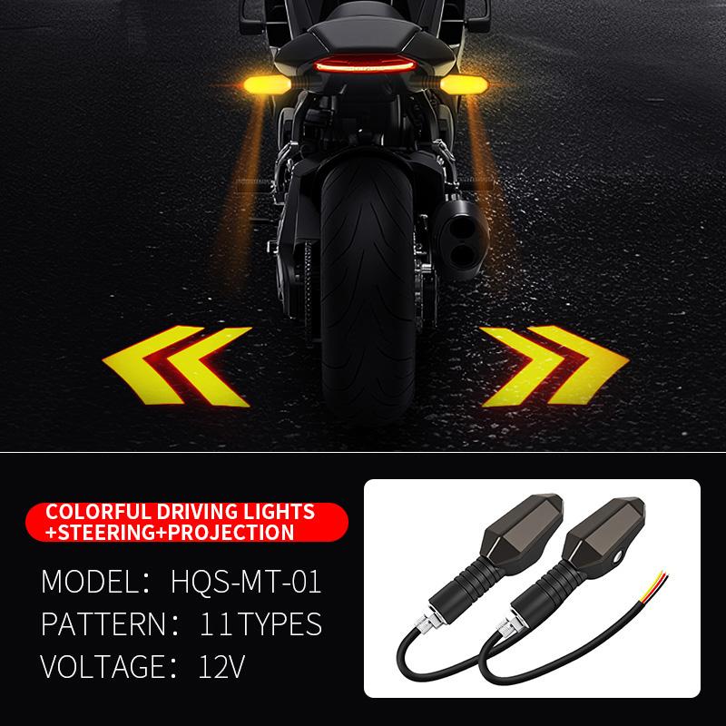 2PCS Motorcycle LED Turn Signal Lamp Color Projection Lamp Waterproof Led Ambient Turning Light High-Bright Warning Light Driving lights+turn signa