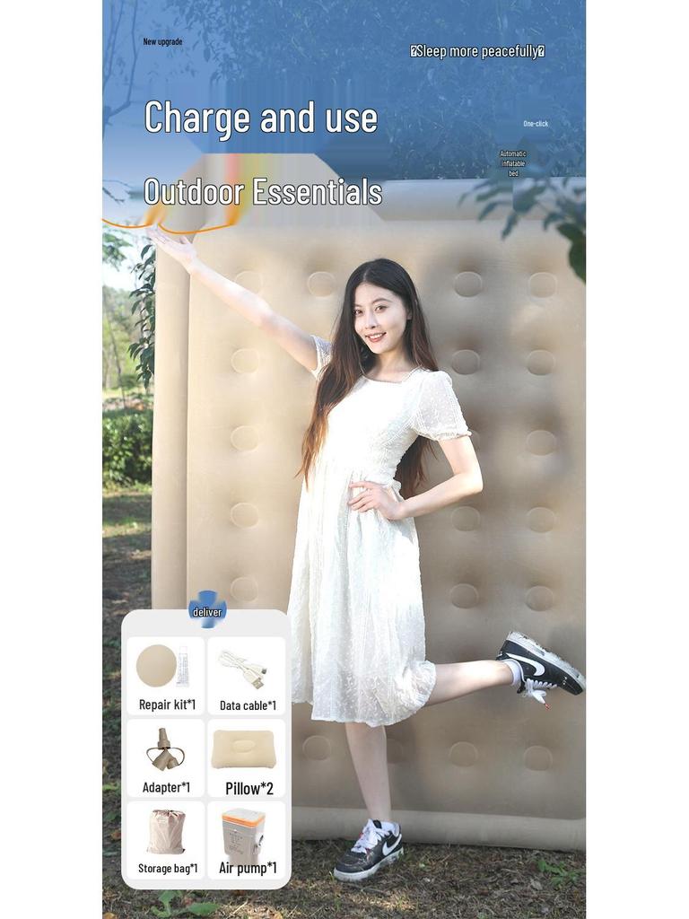Double Inflatable Camping Mattress with Moisture-Proof Flocking