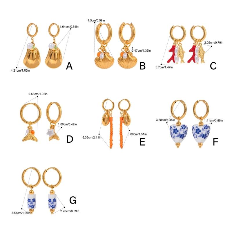 Practical Stainless Steel Fish Scallops Shells Charm Earrings Fashion Gold Color Jewelry for Women and Mom's Gifts