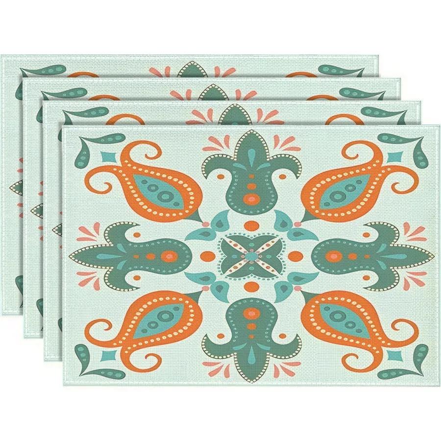 Vintage Pattern Placemats Colorful Western Style Dining Table Decor Pads Christmas Kitchen Table Non Slip Mat Decoration