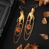 Gotische Hip Hop Goldfarbe Hände Sonne Mikro-Inlay Edelstein Metallkette Quasten Hängeohrringe für Damen Halloween Party Schmuck