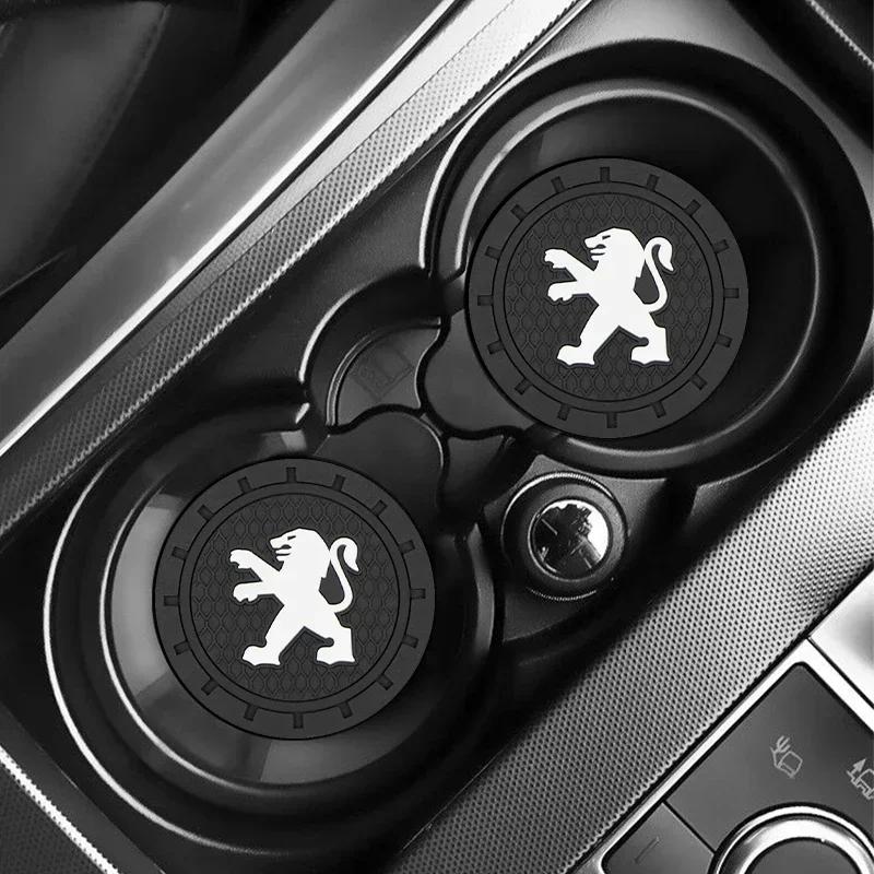 2pcs Car Styling Coaster Non-slip Pad Water Cup Holder Mat For Peugeot 206 307 308 3008 207 208 407 508 2008 5008 107 106 205