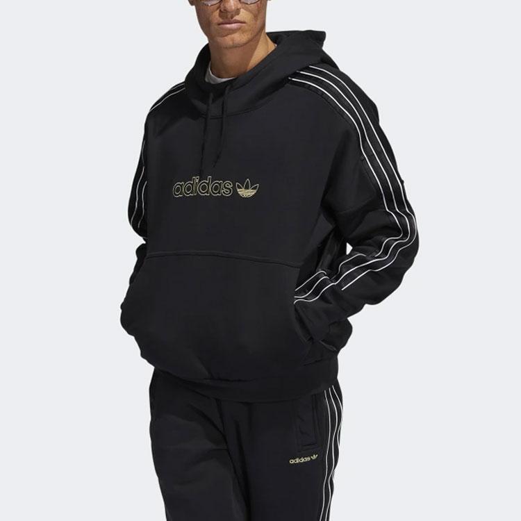 adidas Originals Trefoil Stripe Pullover Hoodie Casual Daily Sweatshirt Men Black H31284