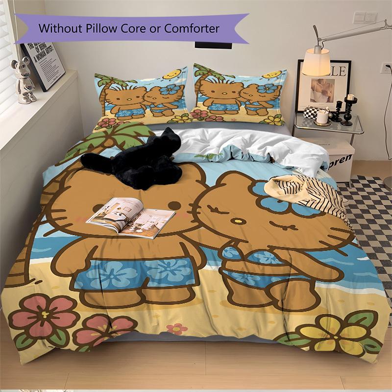 

3pcs Hawaiian Kitty Bedding Set: Perfect for Bedroom or Guest Room. Soft and Comfortable with No Core Included yy251010115 135x200cm