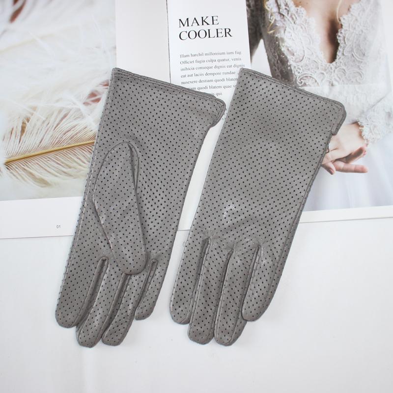 Nowe Damskie Rękawiczki ze Skóry Owczej Modny Pełny Wzór Siatki Chłodne Oddychające Jedwabna Podszewka Skórzane Rękawiczki do Jazdy