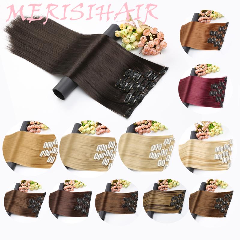 MERISIHAIR Women Long Straight Hair Extensions Wig Natural Clip In Hair Synthetic Heat Resistant Fiber Hairpiece for Women