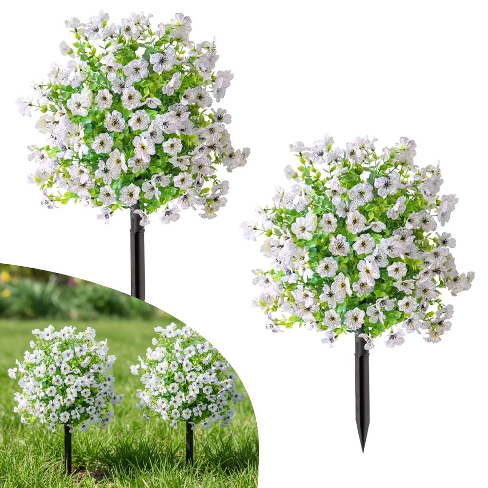 

2pc Artificial Ball-Shaped Multicolor Flower Bush with Ground Stake for Garden Patio Flower Bed Yard Outdoor Party Decor білий