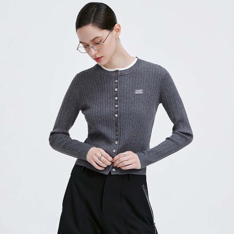 GIOVANNI VALENTINO Women's Short Wool Blend Round Neck Cardigan
