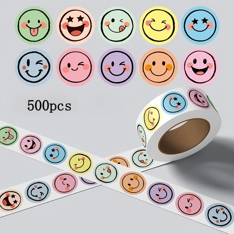 500 Pcs Colorful Round Face Stickers – Pastel Gradient Expressions, Self-Adhesive Matte Labels for Scrapbooking, Journals