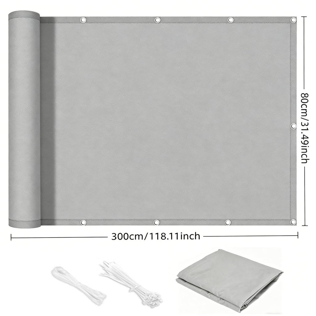 Balcony Privacy Screen, Outdoor Sunshade Fabric, Garden Fence Cover, Apartment Railing Protector with Rope Tie-Downs - Black