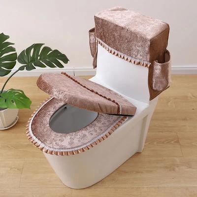 3-teiliges europäisches Jacquard-Toilettensitzkissen aus Plüsch, für alle Jahreszeiten, universeller Toilettenhocker, dick und verstaubar, Toilettensitzmatte mit Reißverschluss