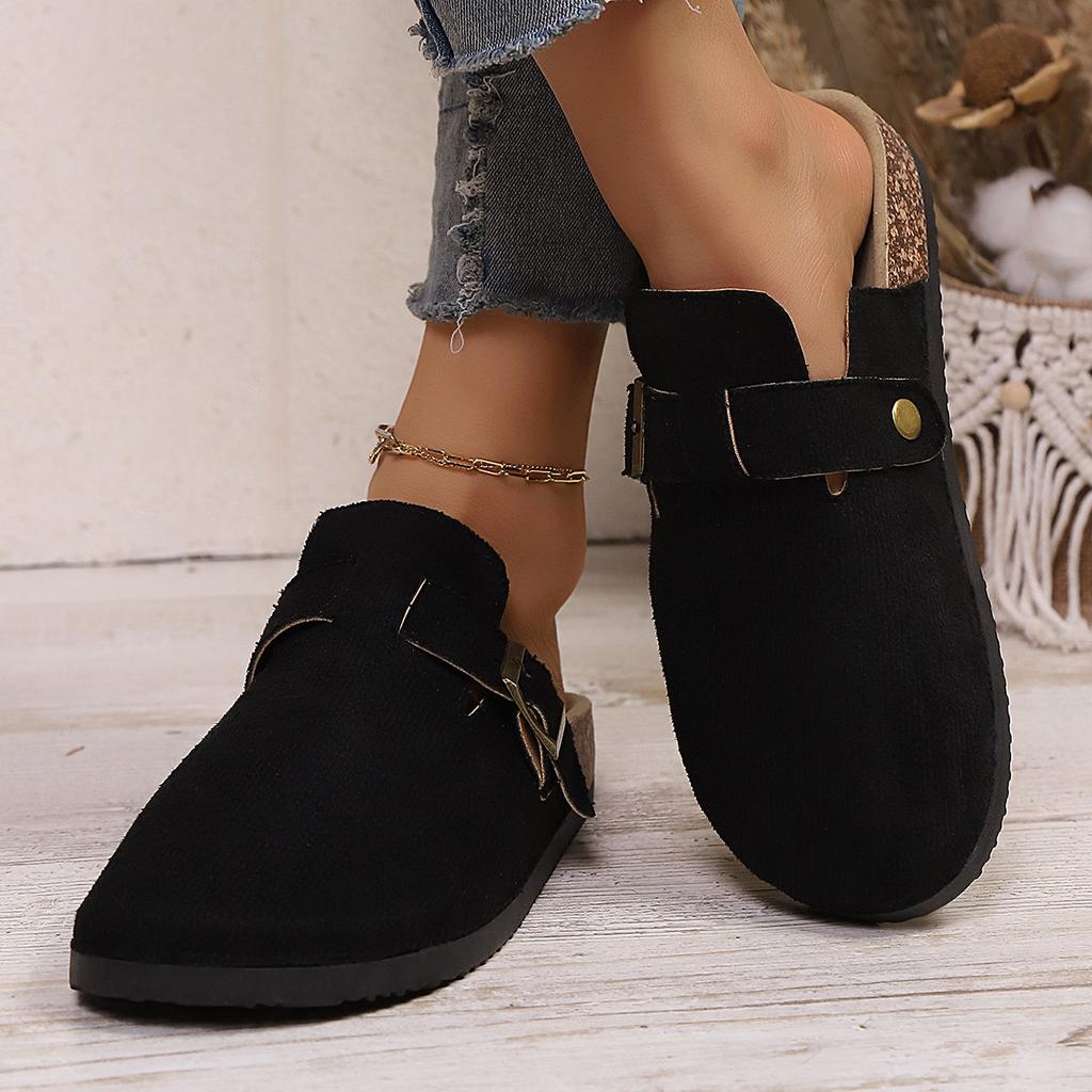 2025 Autumn and Winter Retro One-pedal Boken Single Shoes Flannel Boken Shoes Women's Shoes Outside Slippers Women