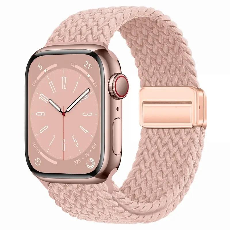 Nylon Band For Apple Watch Strap 44mm 40mm 45mm 46mm 49mm 41mm 38 Magnetic Braided Bracelet iWatch Series Se 7 6 8 9 10 Ultra 2
