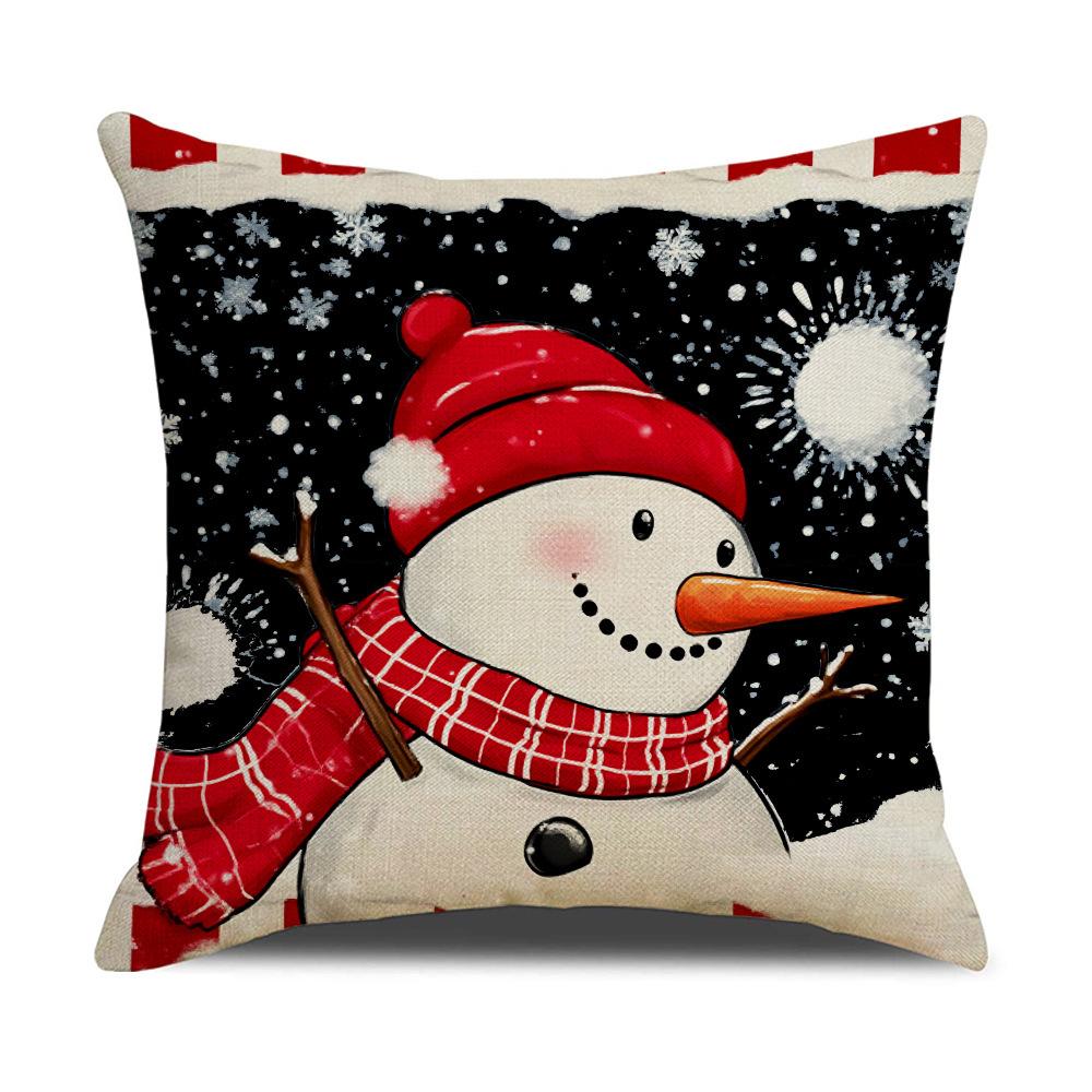 Christmas Snowman Printed Throw Pillow Cover Linen Christmas Sofa Decoration Bedroom Bedside Pillow Cover Cushion Cover
