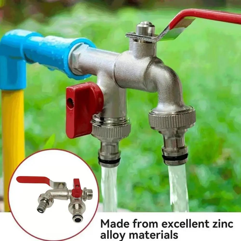 Zinc Alloy Garden Bibcock 1 Inlet 2 Outlet Dual Nipple Outdoor Balcony Faucet Industrial Home Irrigation Water Valve Wall Faucet