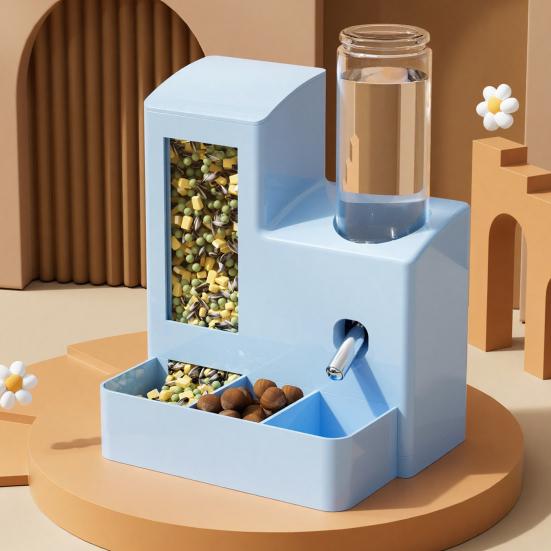 Automatic Hamster Feeder 3 in 1 Food And Water Dispenser 3-Cell Feeding Station with 125ml Bottle for Home Bunny Ferrets Small Animal