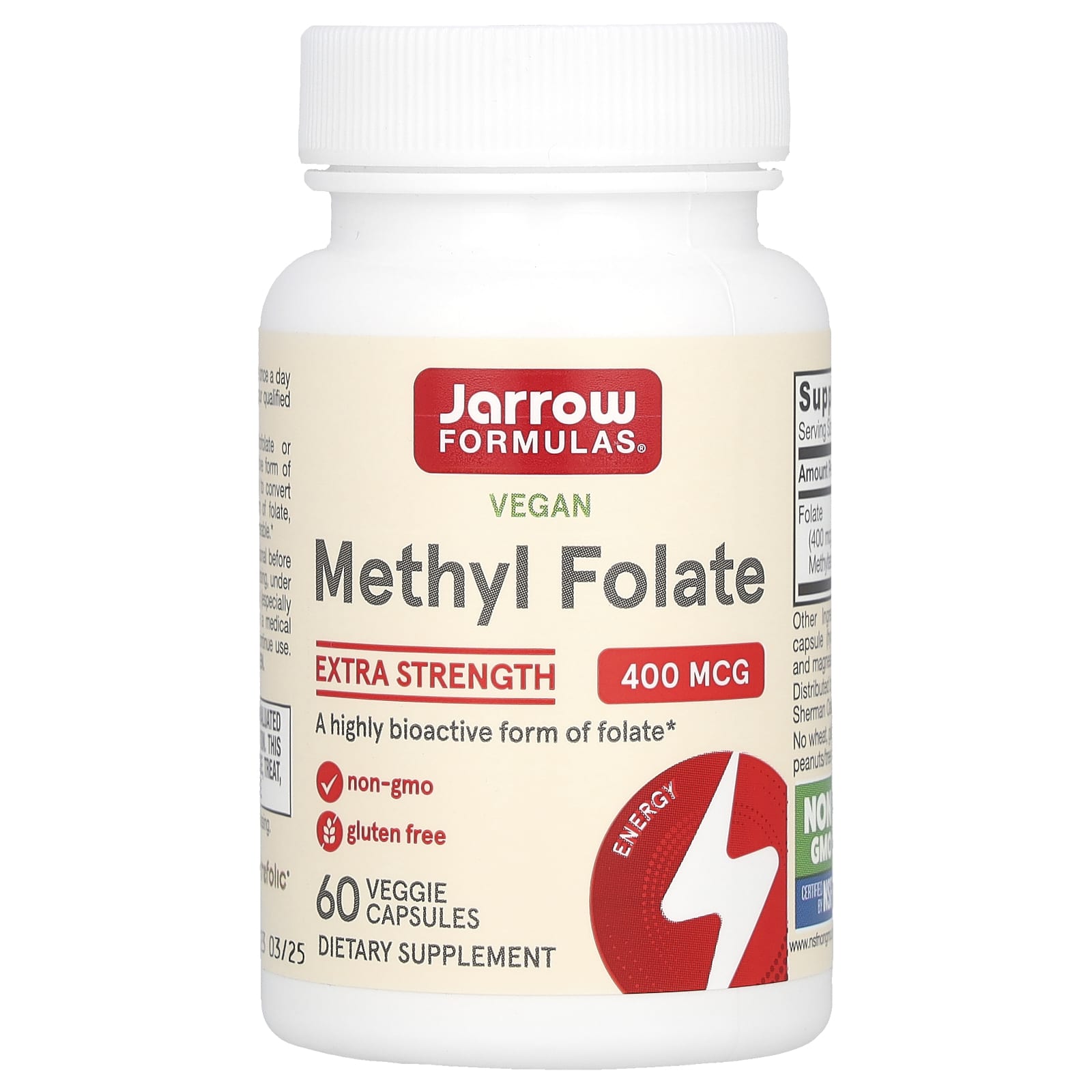 

Jarrow Formulas, Vegan Methyl Folic Acid, Extra Strength, 400 mcg, 60 Veggie Capsules