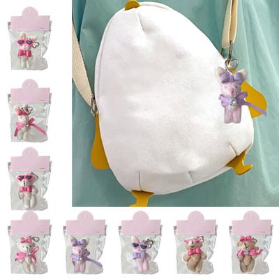 Bear/Rabbit Bag Pendant Plush Toy Keyring Animal Shaped Key Chain Accessory for Girls Soft Stuffed Key Rings Ornament