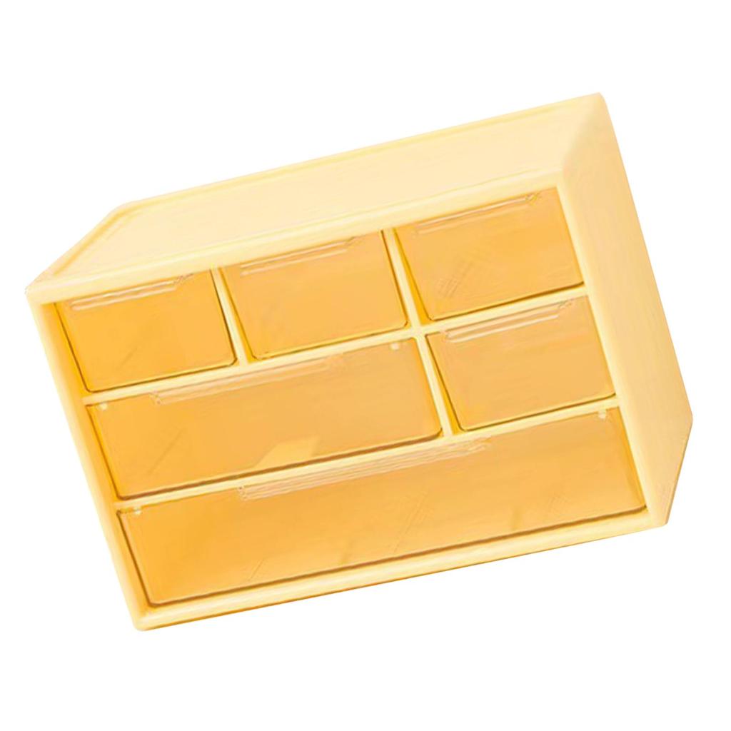3 Layers Desktop Drawer Storage Box 6 Grids Jewelry Beauty Lens Organization Box for Small Items Yellow