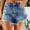 2024 European & American Style Handmade Distressed Fringed Denim Shorts for Women