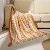 Boho Woven Rust Red Throw Blanket With Tassels Soft Lightweight Plaid Blanket For Couch Bed Sofa Decorative Knitted Soft Blanket