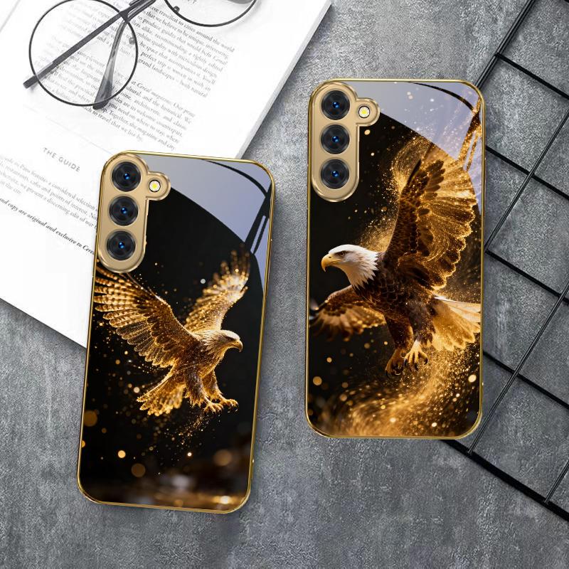 Flying Golden Eagle For Samsung Galaxy S20 FE S21 S22 S23 Plus S24 Ultra 25Ultra S21+ S9+ S22Plus Golden glass phone case