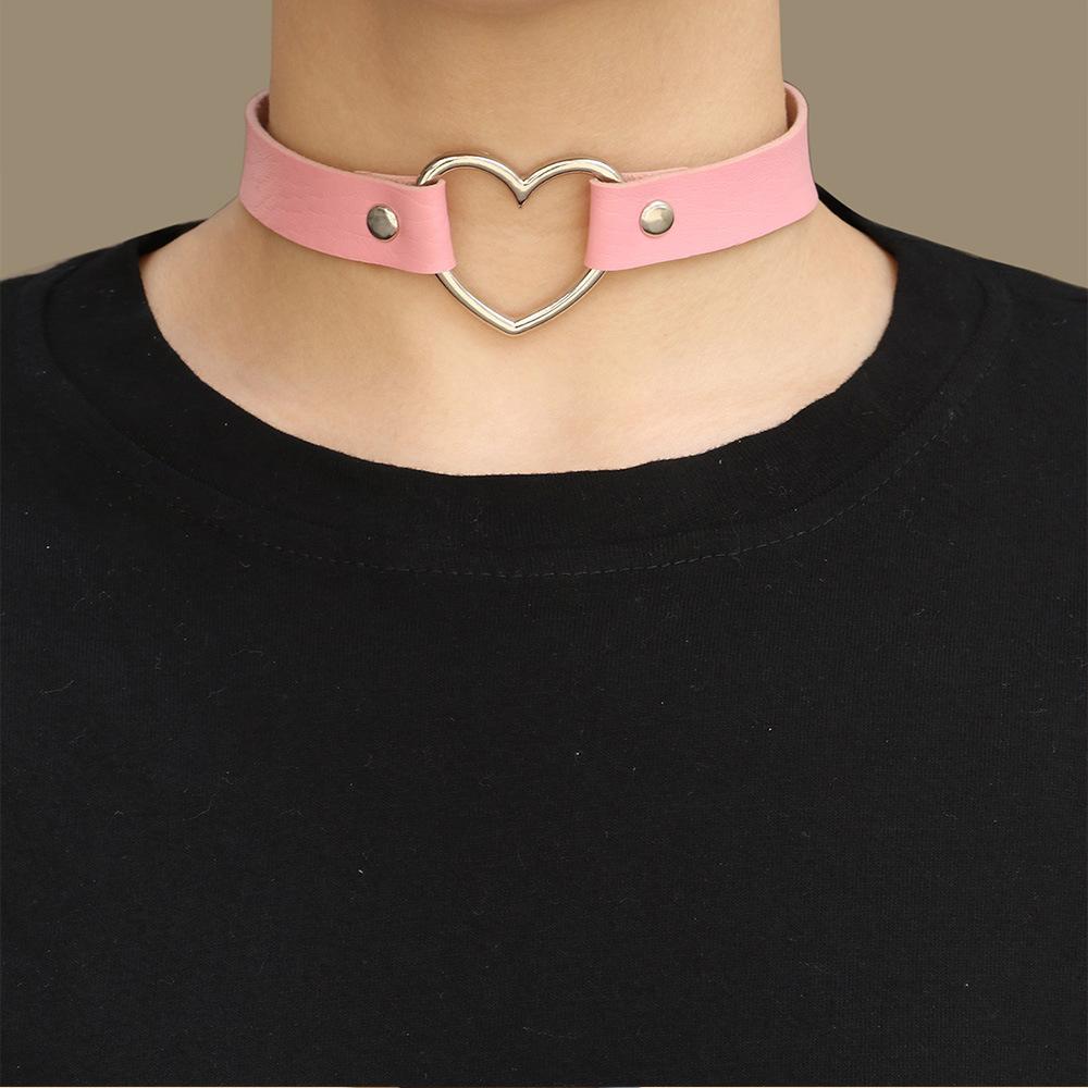 JMXD PU Leather Heart Choker Adjustable Long Necklace Women Soft Street Style Fashion Love Collar Accessory Gift