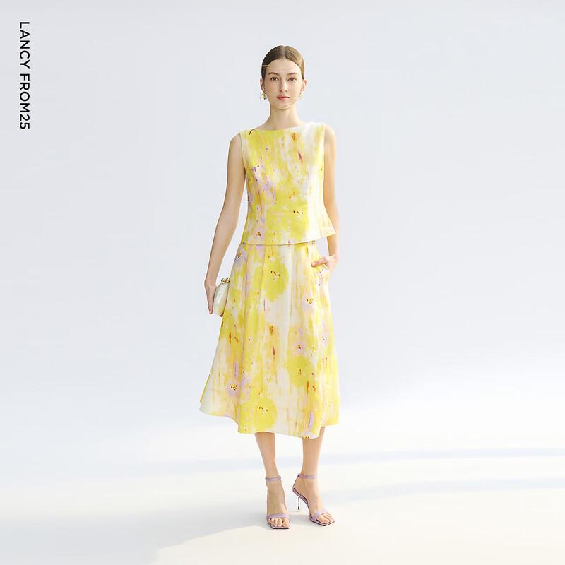 LANCY YAO 25 Series Ramie Printed A-Line Skirt