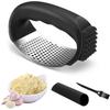 Stainless Steel Garlic Presser, 2024 Kitchen Garlic Press Crusher Kitchen Tool Set with Peeler and Cleaning Brush,Kitchen Gadgets for Crushing Garlic