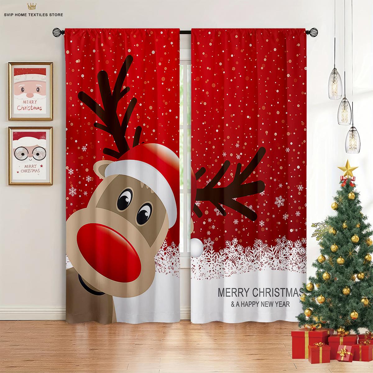 

2 Pieces Christmas Snowman Elk Cartoon Printed Curtain Panels Suitable for Sleeping Room Dining Room Holiday Decorative Curtain Panels W50X130H(CM)X2PCS&Rod pocket