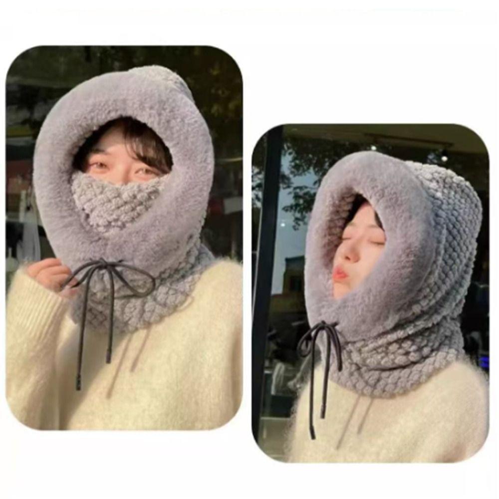 Thickened Beanies Cap Plush Ear Protection Hat Fashion Integrated Scarf Hat Set  Outdoor