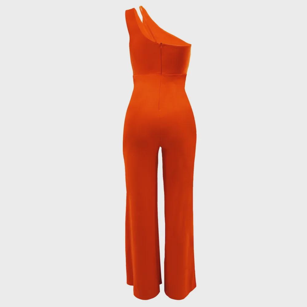9904 European & American Sexy Sleeveless One-Shoulder High Waist Straight Jumpsuit