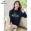 Chushen Damen Locker Geschnittenes Langarm-Sweatshirt mit Print