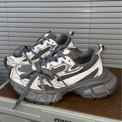 Paris 3XL neue Farbgebung fluoreszierendes Grau Dad-Schuhe Damen Retro Plateau Mesh Casual Sportschuhe Erhöhungsschuhe