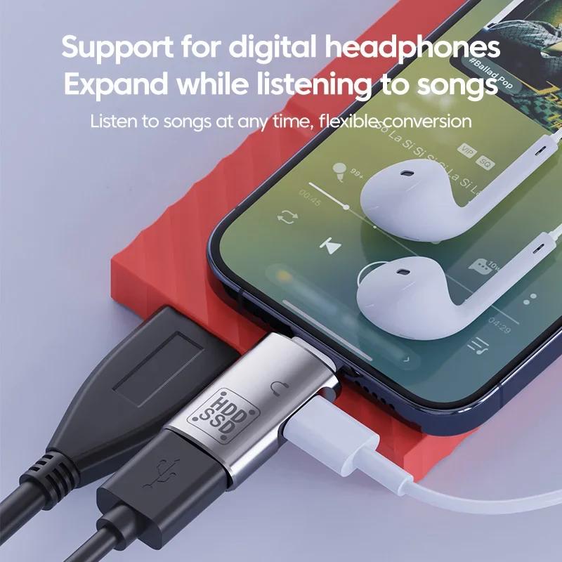 2 In 1 USBC To Type C To USB OTG Adapter for IPhone 15 Pro Max Samsung Headphones TypeC Male To USB Fast Charging Jack Converter