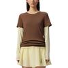 Saucony Sports Lifestyle Series Logo Round Neck Comfortable Long Sleeve T-Shirt Two Piece Set Women tops Brown SA1259LT06L-CO006