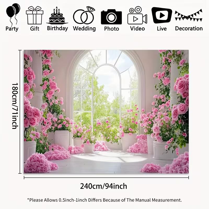 2D Floral Arch Pink Rose Room Backdrop Bridal Shower Photography Background