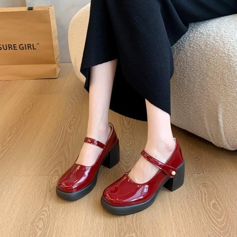 Fashion Comemore High-heeled Single Shoes Solid Leather Fashion Pumps for Women Spring Autumn Platform Mary Jane Heels Women's Shoes