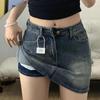 Women's 2026 American Retro High-Waist Denim Mini Skirt - A-line Slimming Hip-Hugging Design for Spring