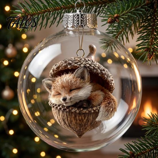 LED Transparent Christmas Balls Glowing Story Ornament, Light‑Up Mini Animals Hanging Ball Ornament with Warm Acrylic Gift Souvenirs Light,