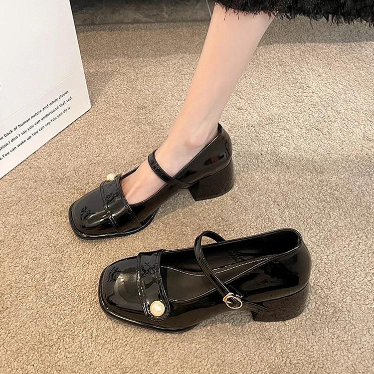 Fashion Red Mary Jane Heels Women Shoes 2024 Fashion Retro Square Toe Hollow Out Casual Mary Jane Shoes Women Platform Shoes Zapatillas